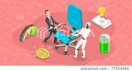 Vector Flat Isometric Concept of competition of Human Versus Robot. 77954968