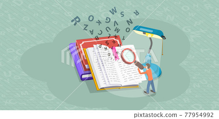 Isometric Flat Vector Concept of Literature Reading, Language Learning. 77954992