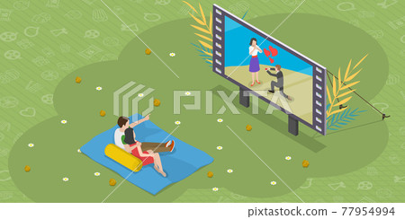 Isometric flat vector concept of outdoor cinema theatre, open air movie watching 77954994