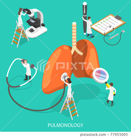 Isometric Flat Vector Illustration of Respiratory Medicine, Pulmonology Concept. 77955005