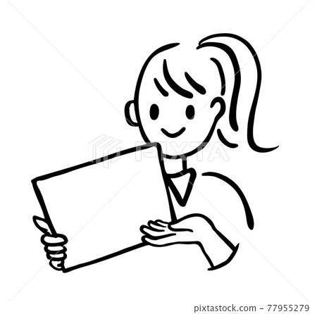 一個女人拿著紙的矢量素材手繪插畫 77955279