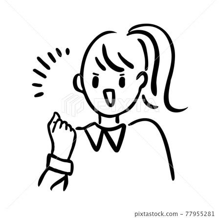 一個女人做膽量姿勢的矢量素材手繪插畫 77955281