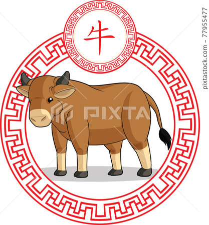 Chinese Zodiac Sign Cow Bull Ox Animal Cartoon Lunar Astrology Drawing 77955477