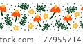 Simple Abstract hand drawn flowers and doodle leaves seamless border. Botanical Nature flowers and 77955714