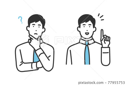 Facial expression set illustration material of working male employee 77955753