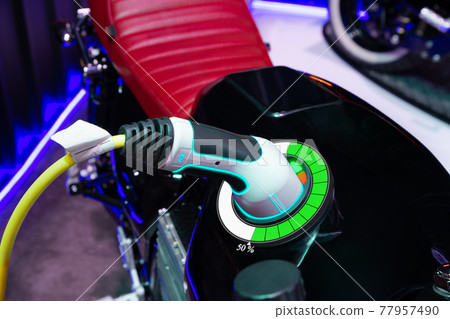 Electric motorcycle charging with graphical user interface, Future technology EV car concept Electric motorcycle charging with graphical user interface, Future technology EV car concept 77957490