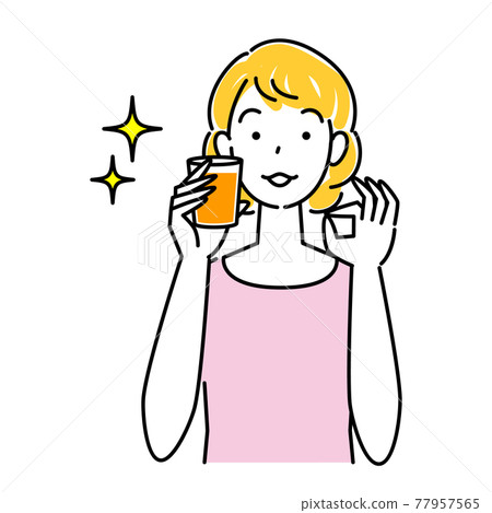 Heat stroke measures Cute woman drinking orange juice for hydration Illustration Simple Vector 77957565