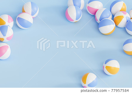 Summer copy space background with inflatable beach balls, minimal 3d illustration render 77957584