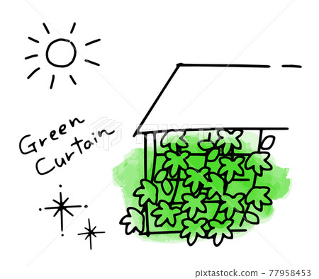 Simple illustration of green curtain and sun 77958453