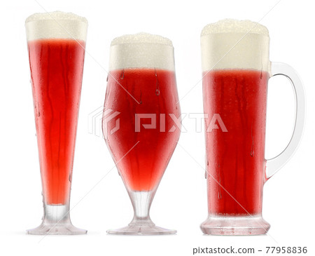 Set of fresh beer in different mugs with bubble froth isolated on white. Set of fresh beer in different mugs with bubble froth isolated on white. 77958836