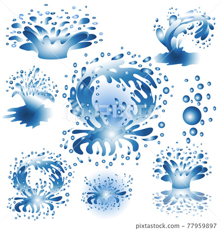 Set Splash of water. Drops flying in the air, water splashes Set Splash of water. Drops flying in the air, water splashes 77959897