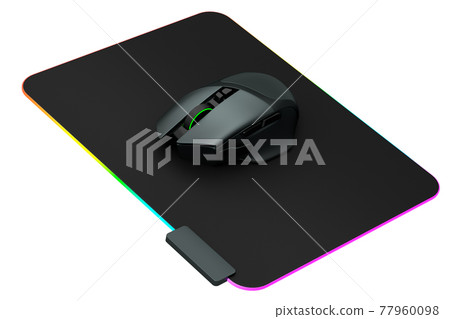 Modern gaming computer mouse on professional pad on white background 77960098