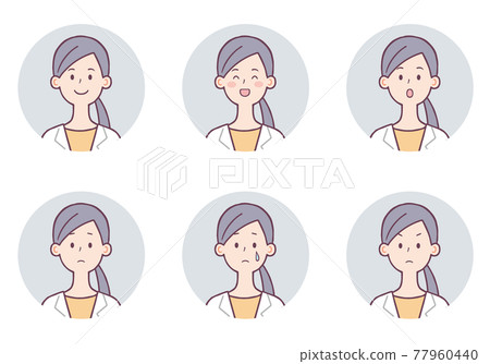 Female icon in white coat facial expression set 77960440