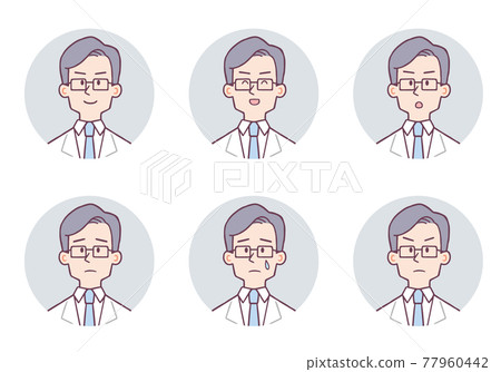 Male icon in white coat facial expression set Male icon in white coat facial expression set 77960442