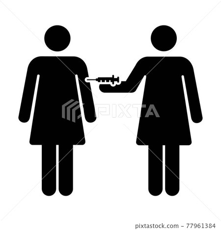 Vaccine symbol icon vector with injection syringe male and female person for virus protection in a glyph pictogram illustration Vaccine symbol icon vector with injection syringe male and female person for virus protection in a glyph pictogram illustration 77961384