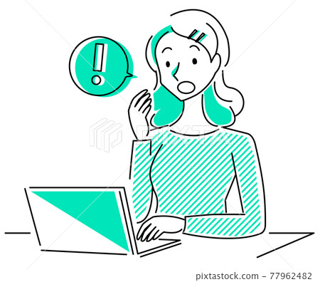 通過操作個人電腦注意到的女性的簡單線條藝術插圖 77962482