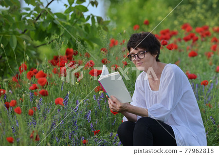 Woman In A Poppy Field Reading A Book Woman In A Poppy Field Reading A Book 77962818