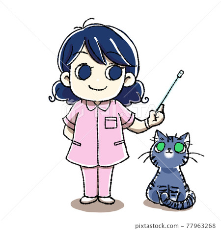 Illustration of a nurse girl and a cat Illustration of a nurse girl and a cat 77963268
