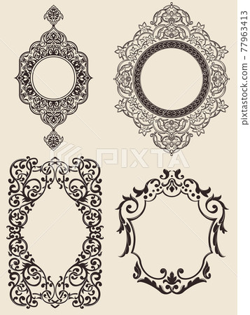 Frame Black White Silhouette Ornament Border Divider Vector Drawing Frame Black White Silhouette Ornament Border Divider Vector Drawing 77963413