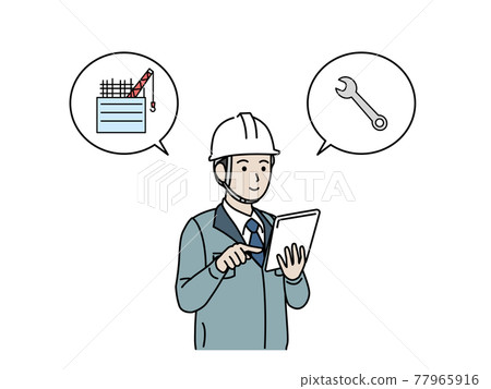 Site director using a tablet architect male plan schedule illustration material 77965916