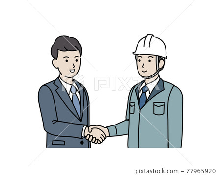 握手商人和現場主管建築師工廠經理男性合同插圖素材 77965920
