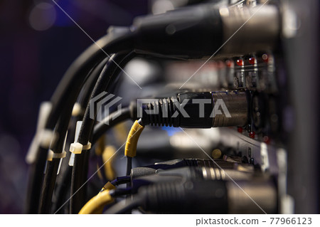 Sound connectors included in the audio mixer close up. 77966123