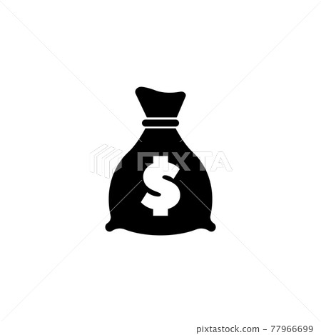Money Bag, Sack with Dollars. Flat Vector Icon illustration. Simple black symbol on white background. Money Bag, Sack with Dollars sign design template for web and mobile UI element. 77966699