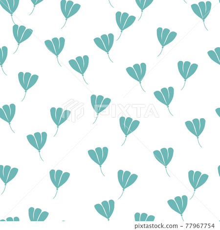 Seamless isolated pattern with blue random little simple style cosmos flowers ornament. White background. 77967754