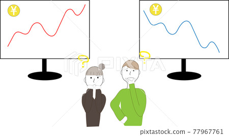 Men and women worried about the images of stock price surges and crashes Men and women worried about the images of stock price surges and crashes 77967761