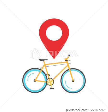 Bicycle location navigation pin pointer place icon vector or bike travel map marker flat cartoon illustration isolated on white 77967765