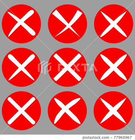 Vector cross check marks. Check in a white cross in a red circle No, icon, graphic, symbol, Vector No cross signs, Check mark vector icons. Vector with hand drawn cross check mark on the red circle. Vector cross check marks. Check in a white cross in a red circle No, icon, graphic, symbol, Vector No cross signs, Check mark vector icons. Vector with hand drawn cross check mark on the red circle. 77968967