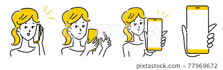 Illustration material set of a woman talking on a smartphone Illustration material set of a woman talking on a smartphone 77969672