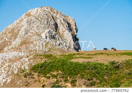 View of Rocca del Crasto near Alcara Li Fusi town in the Nebrodi Park, Sicily 77969762