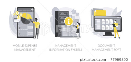 Data sharing and analysis abstract concept vector illustrations. 77969890