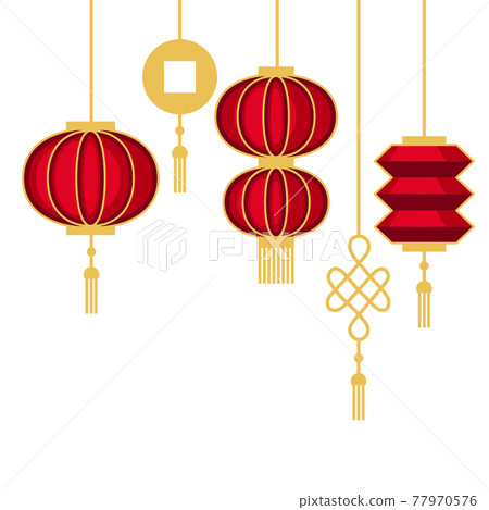 Illustration of hanging red lanterns. Decorative oriental symbol for design of cards and invitations. Illustration of hanging red lanterns. Decorative oriental symbol for design of cards and invitations. 77970576