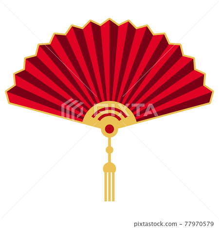 Illustration of red fan. Decorative oriental symbol for design of cards and invitations. 77970579