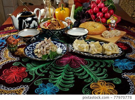 food set  Central Asian cuisine 77970778