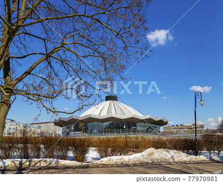 Big Moscow Circus on Vernadskogo Prospekt (Moscow State Circus), sunny winter day, Russia 77970981