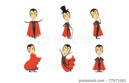Count Dracula Wearing Red Cape as Vampire Character from Fiction Book Vector Set Count Dracula Wearing Red Cape as Vampire Character from Fiction Book Vector Set 77971083