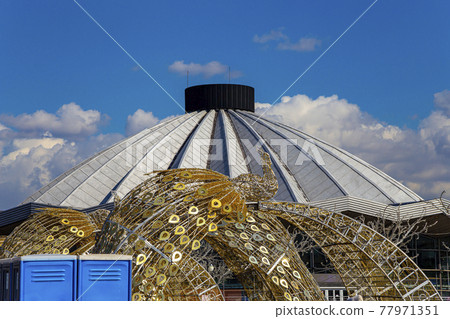 Christmas (New Year holidays) decoration in Moscow (sunny winter day), Russia-- near the Big Moscow Circus on Vernadskogo Prospekt. Christmas (New Year holidays) decoration in Moscow (sunny winter day), Russia-- near the Big Moscow Circus on Vernadskogo Prospekt. 77971351