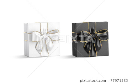 Blank black and white gift box with ribbon bow mockup Blank black and white gift box with ribbon bow mockup 77971383