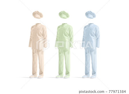 Blank colored chef uniform mockup set, side view Blank colored chef uniform mockup set, side view 77971384