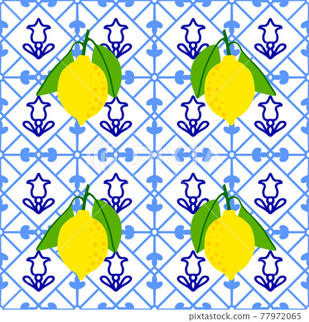 Lemon pattern. Citrus fruit on ceramic tile pattern made in Mediterranean style inspired by 77972065