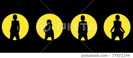 silhouettes of dancing girls on the background of a circular beam of light 77972244
