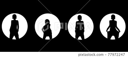 silhouettes of dancing girls on the background of a circular beam of light silhouettes of dancing girls on the background of a circular beam of light 77972247