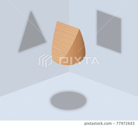 Round, triangular and square shadow, three different shadows from one wedge shaped object, but not an optical illusion. Symbol for different points of view or matters of opinion. 77972683