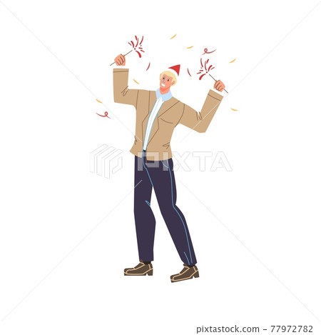 Flat cartoon character Merry Christmas New Year celebration vector illustration concept 77972782