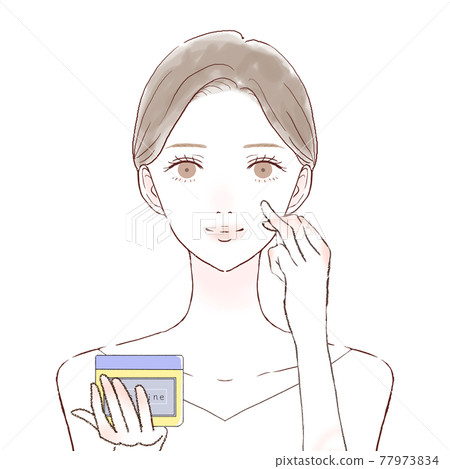 一個女人在臉上塗凡士林保濕 一個女人在臉上塗凡士林保濕 77973834