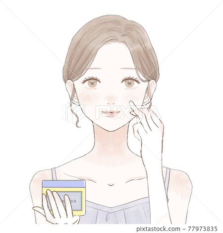 一個女人在臉上塗凡士林保濕 一個女人在臉上塗凡士林保濕 77973835