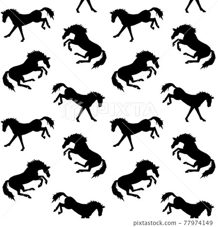 Vector seamless pattern of kick horse silhouette Vector seamless pattern of kick horse silhouette 77974149